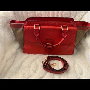 Burberry CHECK MEDIUM HARCOURT SATCHEL RED